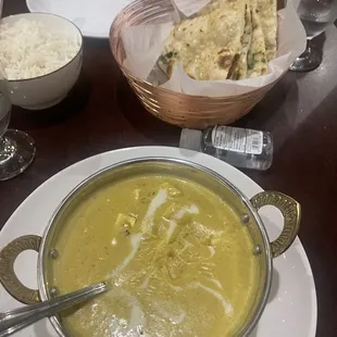 Korma with paneer and garlic naan