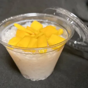 Dessert: TAPIOCA TOPPED WITH FRESH MANGOES. Delicious!