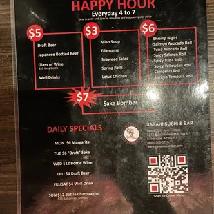 Happy hour menu