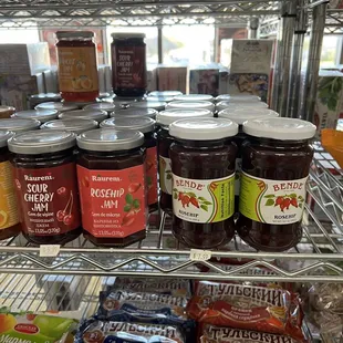 a variety of jams and condiments