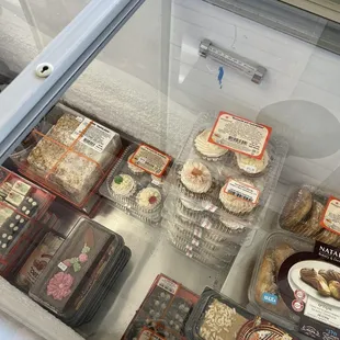a display case full of food