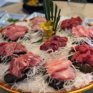 Range of Bluefin cheek, collar, vertex, brain, yellowtail and other rare cuts.