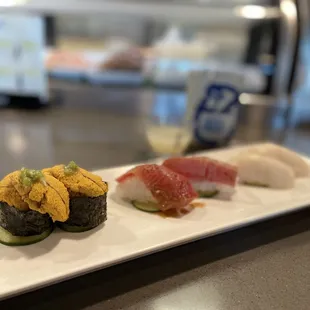 Uni, Tuna and Tataki sushi