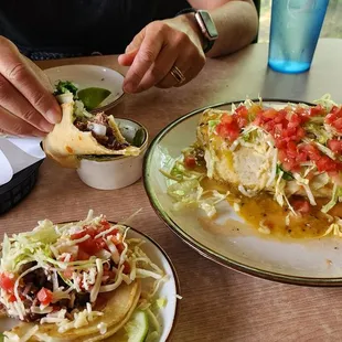 Lengua tacos &amp; al pastor burrito