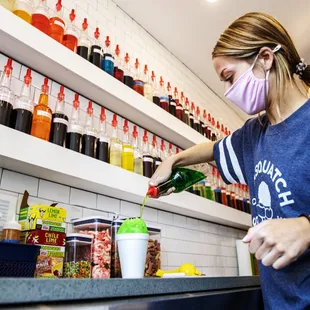 a woman wearing a face mask