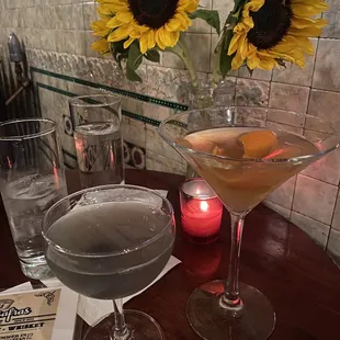 Aviation (left) and Summer In Manhattan (right) cocktails.