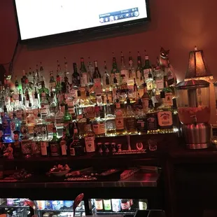 a bar full of liquor bottles