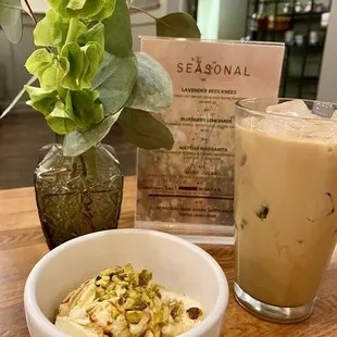 White chocolate affogato and honey almond latte