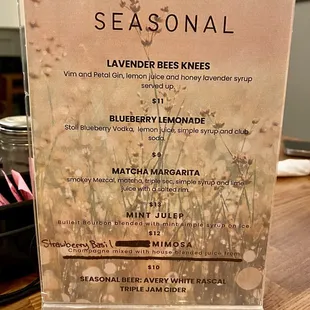 Seasonal menu