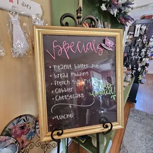 Specials board inside door