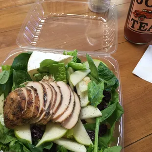 8/18/2016 - Romaine Hearts and Baby Spinach with herb grilled chicken and no dressing. Yum!