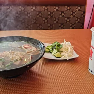 Special pho with Taro boba tea