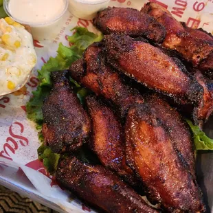 a tray of chicken wings