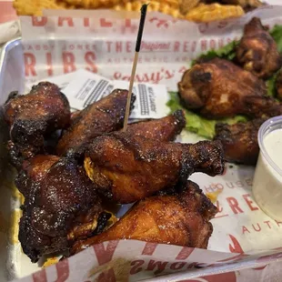 Honey sriracha wings.