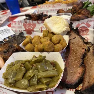 2 meat with brisket and ribs.