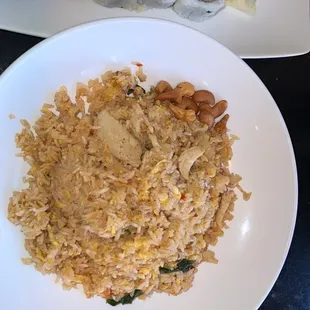 Thai fried rice and crunchy Salmon Roll