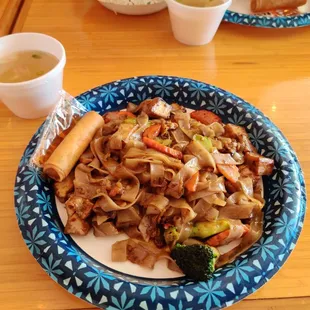 Pad see ew - comes with soup and a choice of spring roll or salad