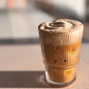 Hazelnut latte w/ banana cold foam