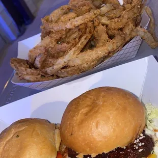 Onion rings and sliders