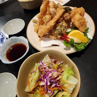 Tempura appetizer and side salad