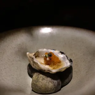 Oyster starter: trout roe, ponzu