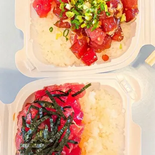 Shoyu Ginger (bottom) and Ginger Miso (top) Ahi Poke