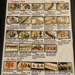 the menu for the restaurant