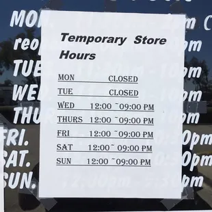 Temporary Hours