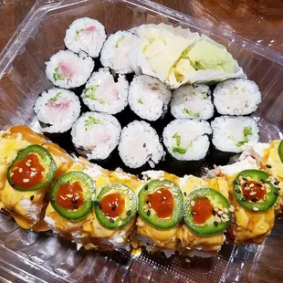 Spicy Juno Roll and Yellow Tail Roll.