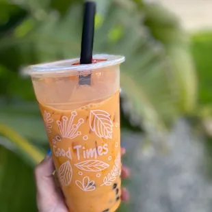 Thai iced tea with boba