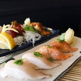Hamachi Toro and Salmon Toro Nigiri