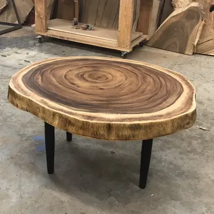 Cross cut monkey pod table