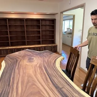 Monkeypod shelving unit and monkeypod dining table