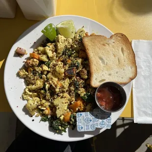 Tofu Scramble with gluten free (contains egg) toast!