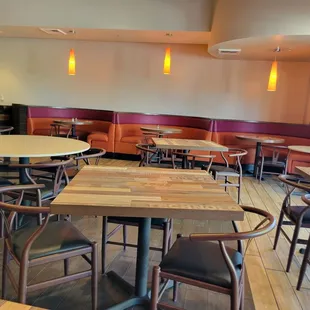 tables and chairs in a restaurant