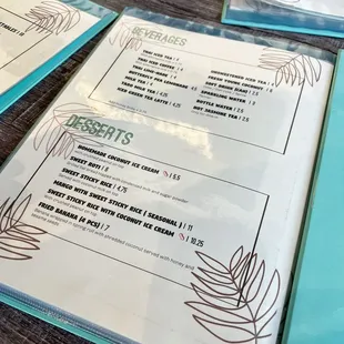 Dessert menu