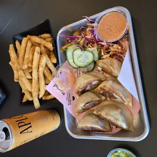 Special dumpling and fries