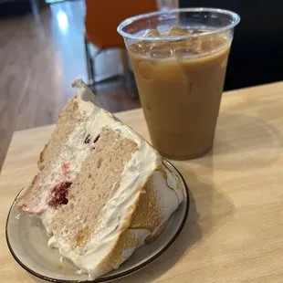 Meringue Raspberry Angel Food Cake and Latte