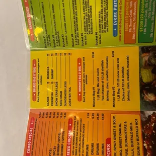 the menu and prices