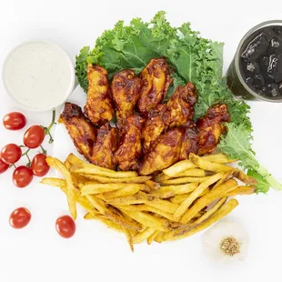 chicken wings and french fries