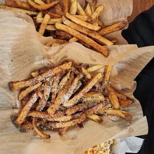 Lemon Pepper fries, Garlic Parmesan Fries, and  Sweet Corn (taste like street corn)