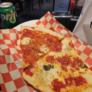 Upside down and cheese pizzas