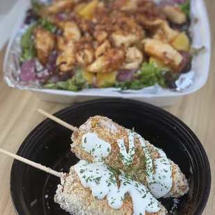 Original chicken salad and Mexican street corn on the Cobb