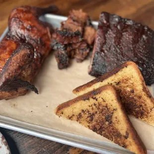 3 MEATS COMBO: HALF CHICKEN/RIBS/BRISKET..OK ribs did not fall off the bones and meats were not tender.