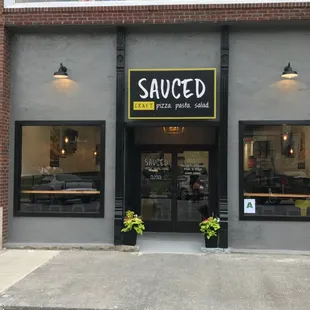 the entrance to a restaurant