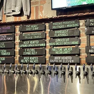 a variety of beer taps