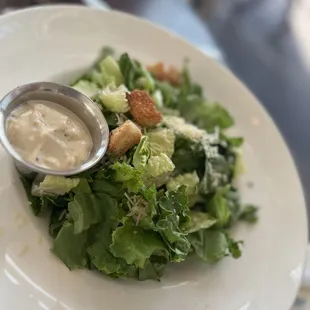 a plate of salad with dressing