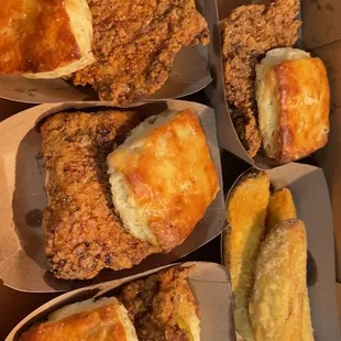 4 hot honey chicken biscuits and potato wedges