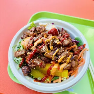 Spicy chicken bowl (I asked for sauce on the side and added it on myself)