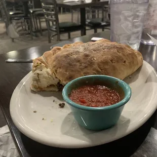 Kitchen Sink Calzone. Sub Jalapeños instead of green peppers